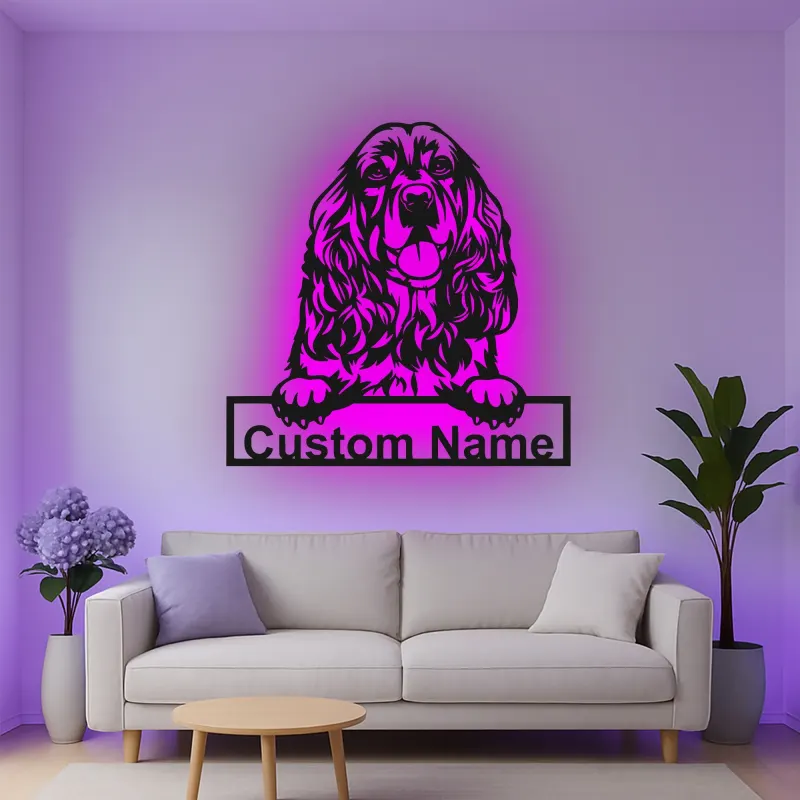 Custom Cocker Spaniel Led Light Metal Wall Art Personalized Dog Lover Gift Living Room Pet Decor 6