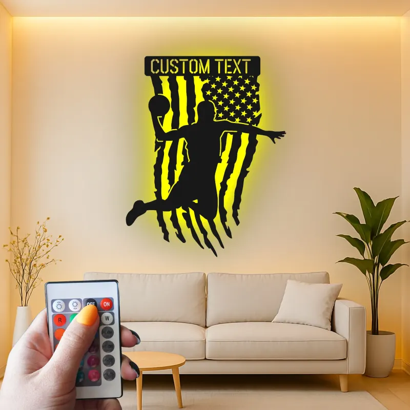 Décoration murale en métal personnalisée avec éclairage LED pour joueur de basketball - Cadeau sportif pour athlètes