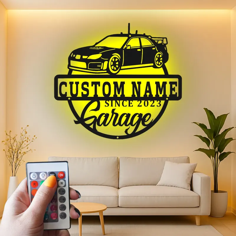 Personalisierte LED-beleuchtete Metall-Wandkunst für die Garage – Geschenk für Autofans, Garagen-Dekoschild