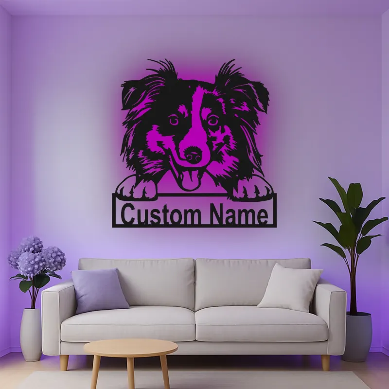 Décoration murale en métal LED personnalisée Border Collie pour les amoureux des chiens 1