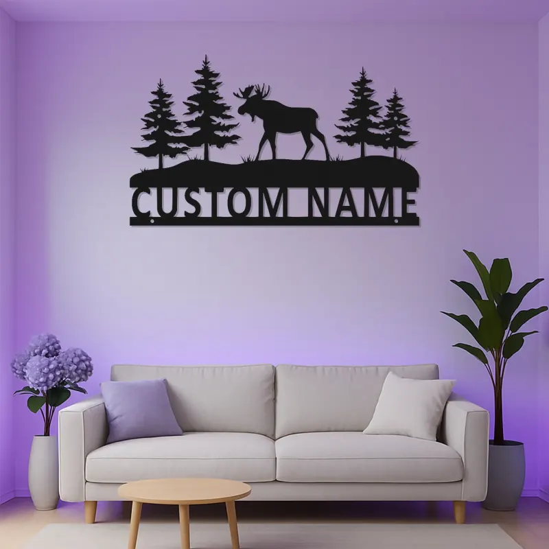 Custom Moose Metal Wall Art | Personalized LED Sign for Cabin Decor | Rustic Forest Scene for Outdoorsman Gift | Backlit Wildlife Art
