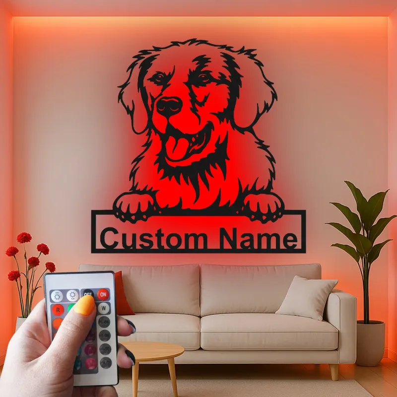 Custom Golden Retriever Led Light Metal Wall Art Personalized Dog Lover Gift Living Room Pet Decor 1
