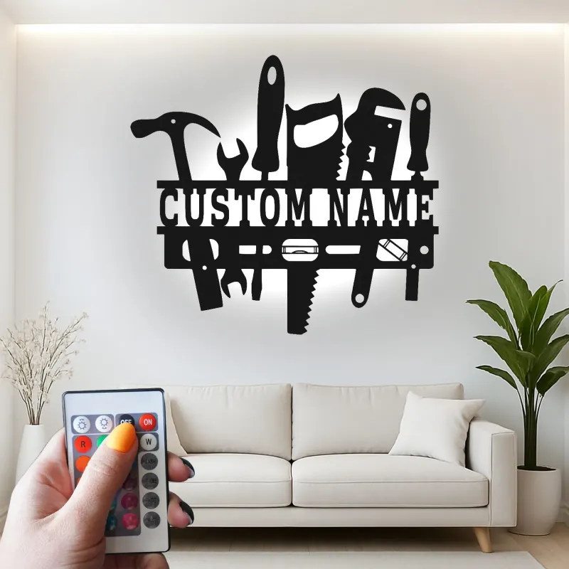 Custom Handyman Tools Sign | LED Metal Wall Art | Personalized Carpenter Workshop Decor | Industrial Garage Plaque
