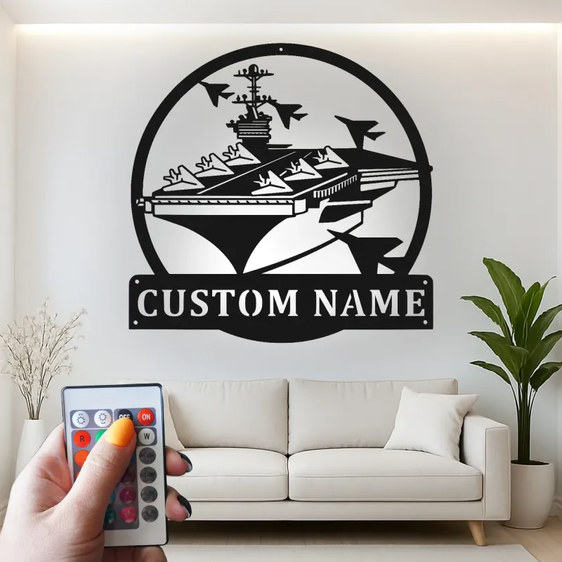 Custom Aircraft Carrier Led Light Metal Wall Art Navy Gift for Veterans Office or Living Room Decor