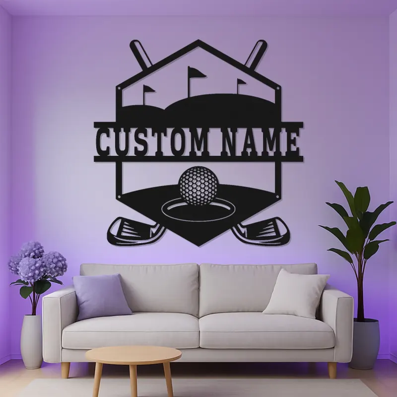 Insegna da golf personalizzata con luce LED | Arte con nome in metallo su misura per parete | Decorazione per home bar e sala giochi | Regalo per golfista