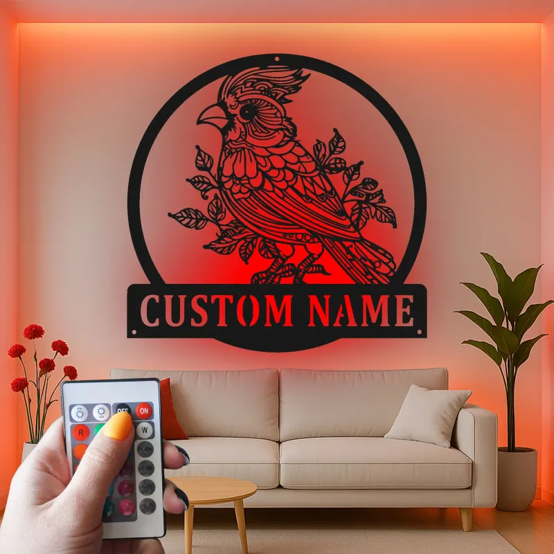 Personalisierte Vogel LED Licht Metall-Wandkunst – Geschenk für Naturfreunde, Schlafzimmer oder Wohnzimmer Dekor