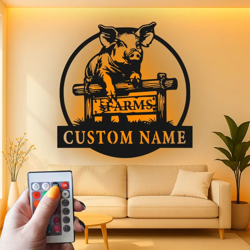 Cartel de metal LED de granja de cerdos personalizado Regalo para agricultores Decoración rústica de granja