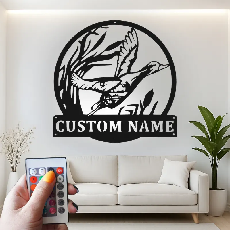 Cartel de metal LED personalizado de pato en vuelo regalo para cazadores decoración rústica de cabaña o refugio
