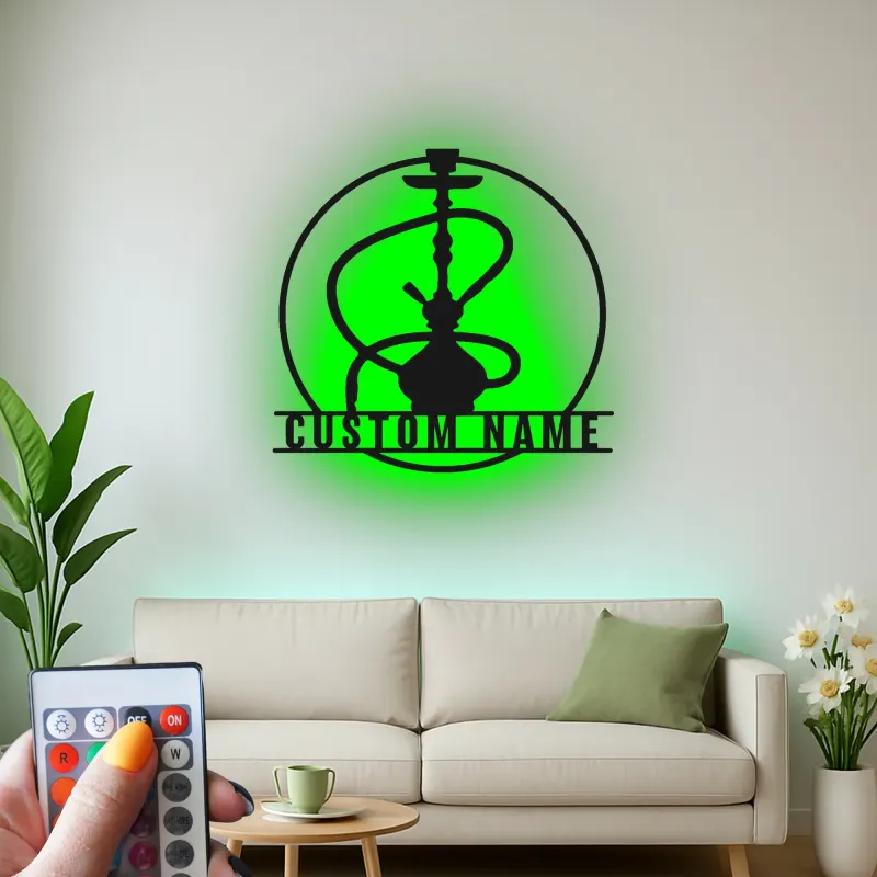 Insegna LED per Hookah Personalizzata | Insegna in Metallo per Lounge Shisha | Decorazione per Bar e Regalo Unico per Fumatore