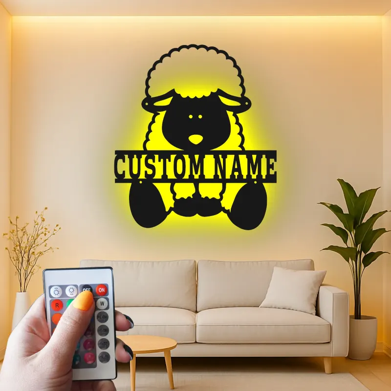Personalisiertes Schaf LED Metall-Wandkunst für das Kinderzimmer – Geschenk für die Farmtier-Dekoration im Schlafzimmer