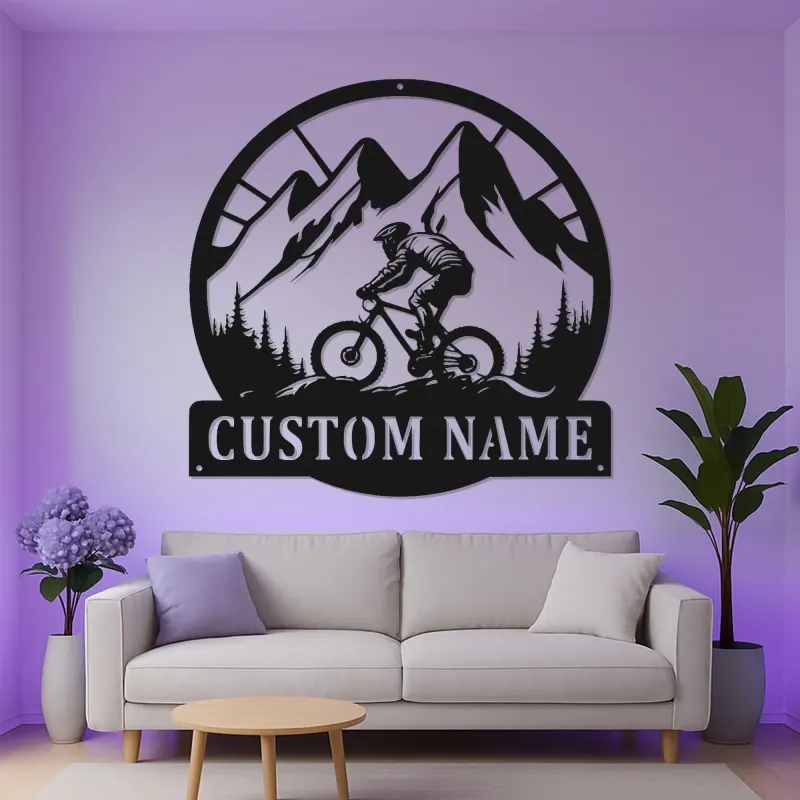 Custom Mountain Biker Sign | LED Metal Wall Art | Personalized Cyclist Gift for Outdoor Lover | Trail Rider Decor