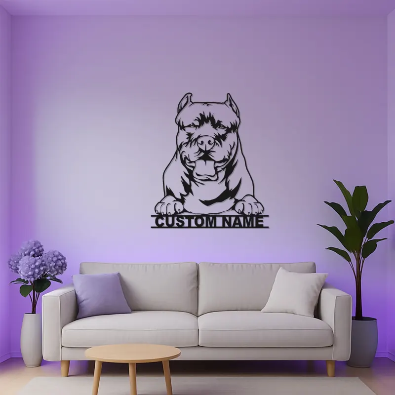 Custom Pit Bull LED Metal Sign | Personalized Dog Silhouette Decor | Pet Memorial Wall Art | Unique Gift for Dog Lovers