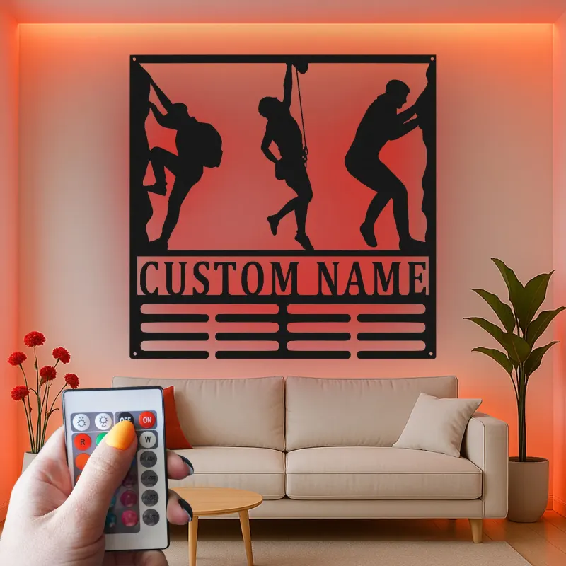 Arte in Metallo per Arrampicata su Roccia Personalizzata | Insegna Nome LED Personalizzata | Regalo per Amanti dell'Avventura e Decorazione per Palestra