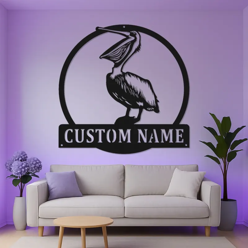 Panneau LED de pélican personnalisé | Décor mural en métal côtier | Cadeau de maison de plage personnalisé | Art de silhouette d'oiseau nautique