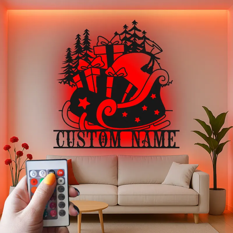 Personalisierte Metall-Wandkunst mit LED-Beleuchtung für den Weihnachtsmann