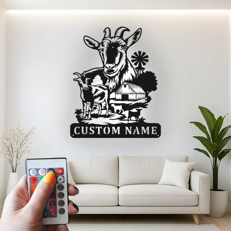 Custom Goat Farm Sign | LED Metal Wall Art | Personalized Farmhouse Decor for Barn or Ranch | Animal Lover Gift