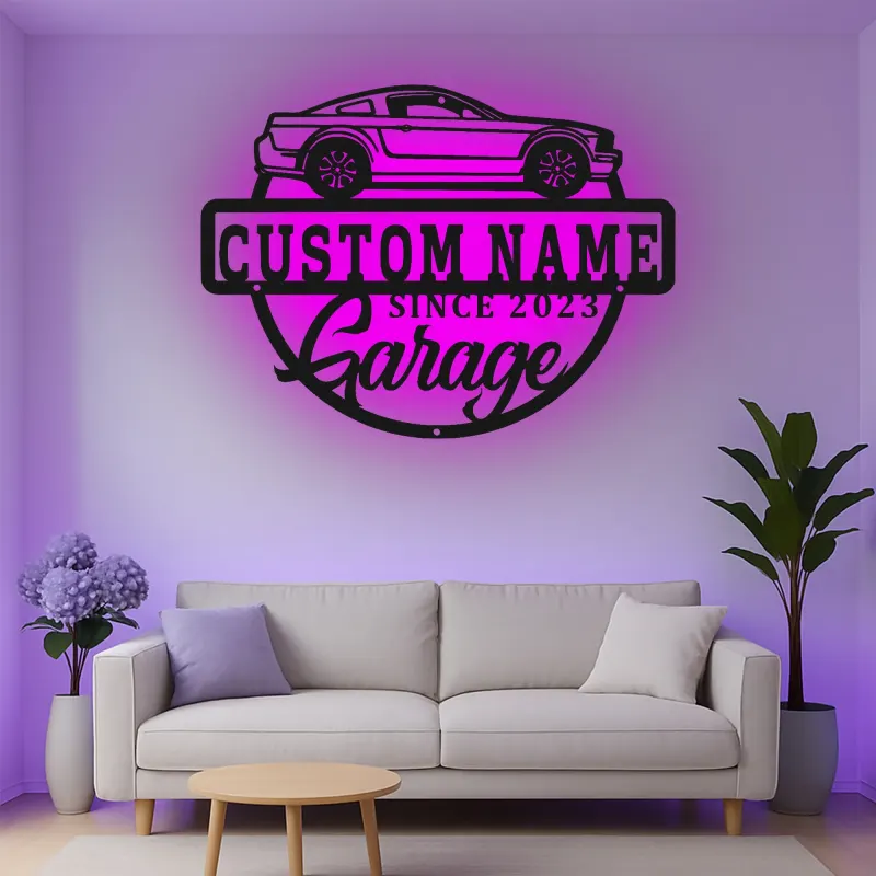 Custom Muscle Car Led Light Metal Wall Art Personalized Garage Gift for Car Enthusiasts Man Cave Decor 3