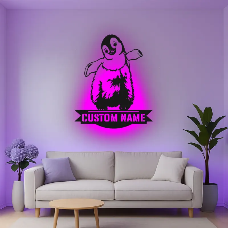 Cartel de metal LED personalizado de pingüino regalo para decoración de guardería de animales para niños