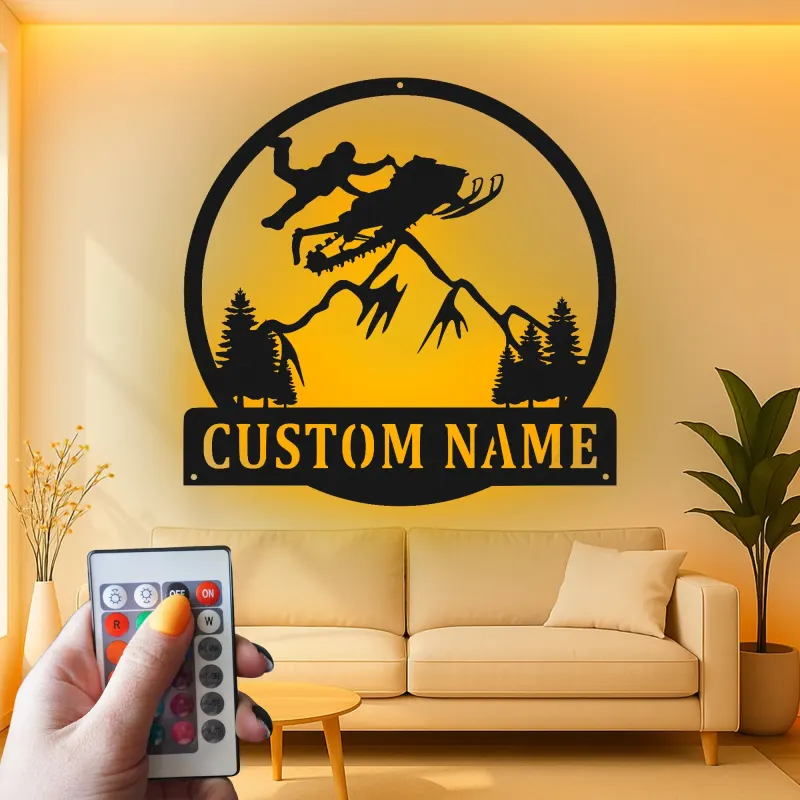 Personalized Snowmobile Sign | LED Metal Wall Art for Man Cave | Custom Rider Name Plaque | Extreme Sports Decor