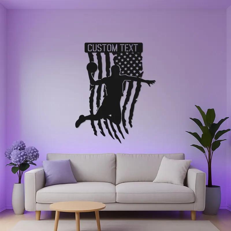 Insegna LED in metallo personalizzata per basket | Arte murale sportiva patriottica | Regalo personalizzato per atleta | Decorazione camera ragazzi
