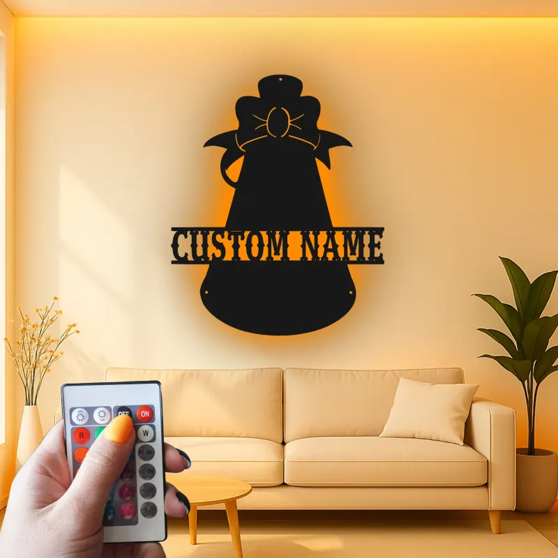 Custom Angel Bell Led Light Metal Wall Art Personalized Holiday Gift Christmas Home Decor