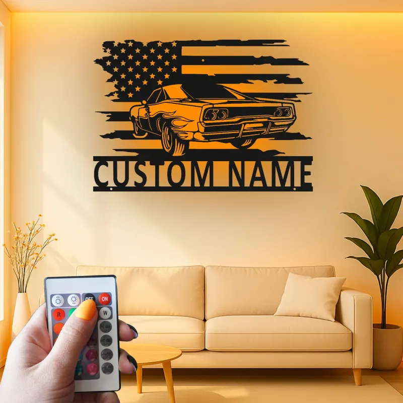 Insegna in metallo LED personalizzata per auto sportive - Regalo per appassionati di auto, decorazione per garage o stanza da uomo 1
