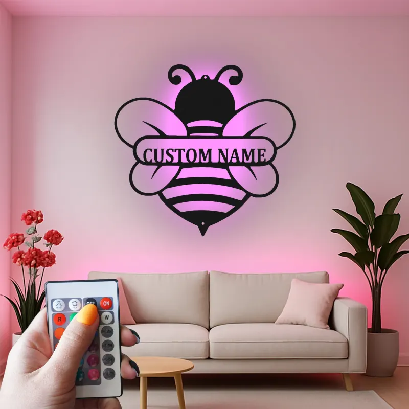 Insegna in metallo LED personalizzata con ape - Regalo per amanti della natura, decorazione per asilo o giardino