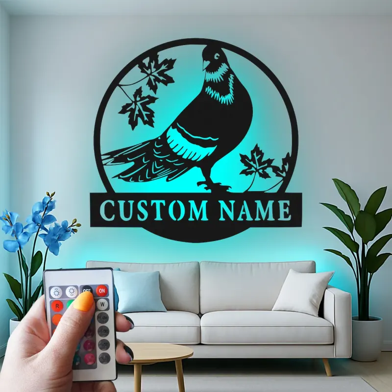 Personalized Pigeon LED Sign | Custom Metal Bird Art | Rock Dove Silhouette Wall Decor | Gift for Bird Lovers