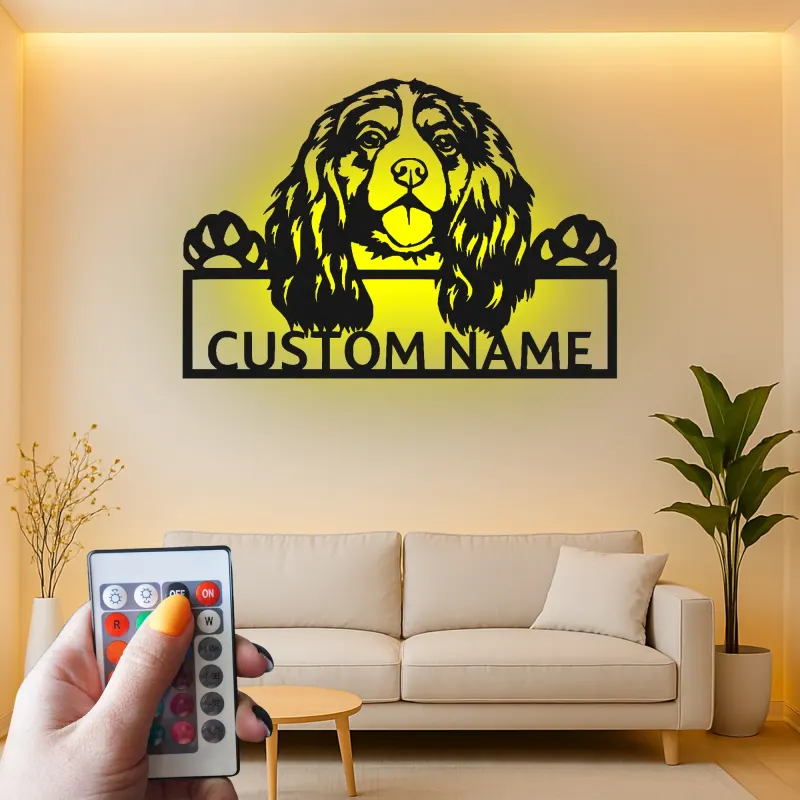 Cartel de metal LED personalizado de Cocker Spaniel - Regalo para amantes de los perros - Decoración para el salón