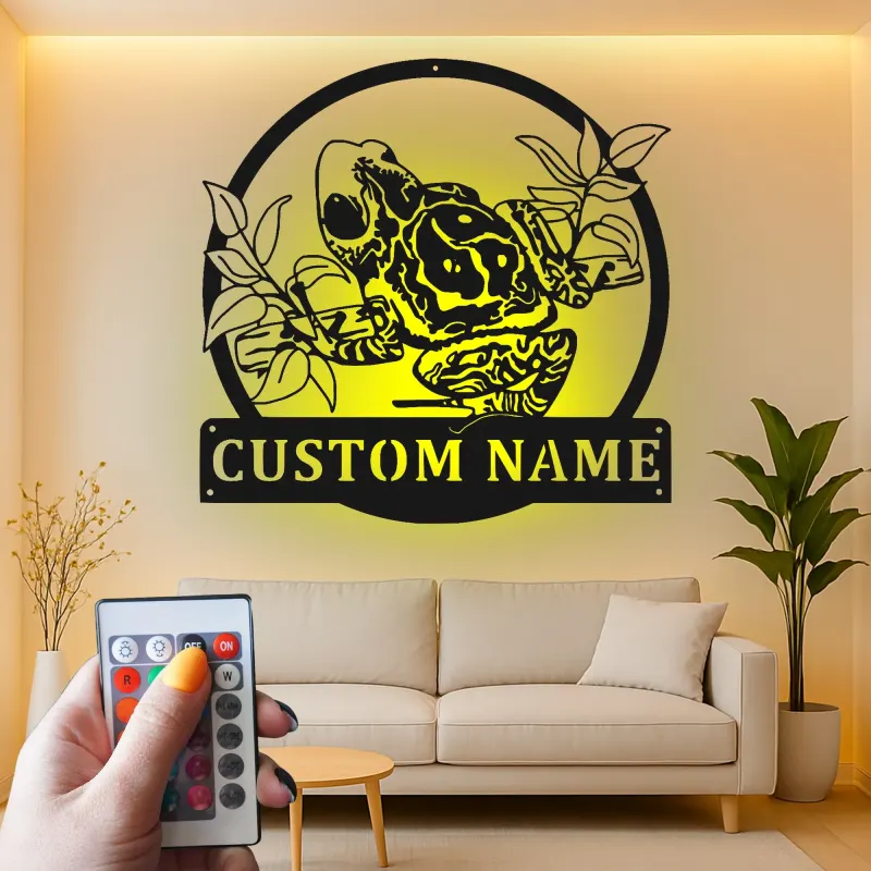 Insegna LED in metallo con rana | Arte murale personalizzata con anfibio | Regalo per amanti della natura per casa, ufficio o cameretta