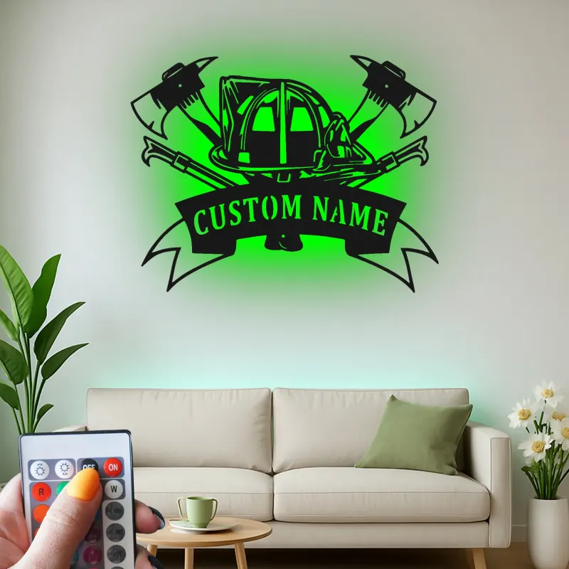Insegna in metallo personalizzata per vigile del fuoco | Arte murale LED personalizzata | Decorazione per dipartimento dei pompieri | Regalo per pompiere