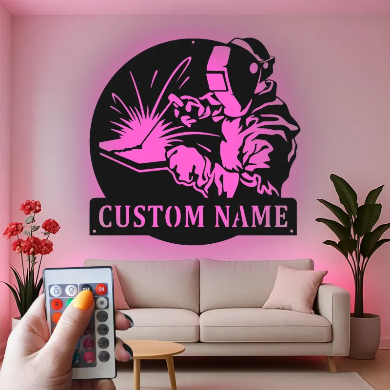Personalisierte LED-Metall-Wandkunst für Schweißer – Geschenk für Schweißer, Garagen- oder Werkstattdekor