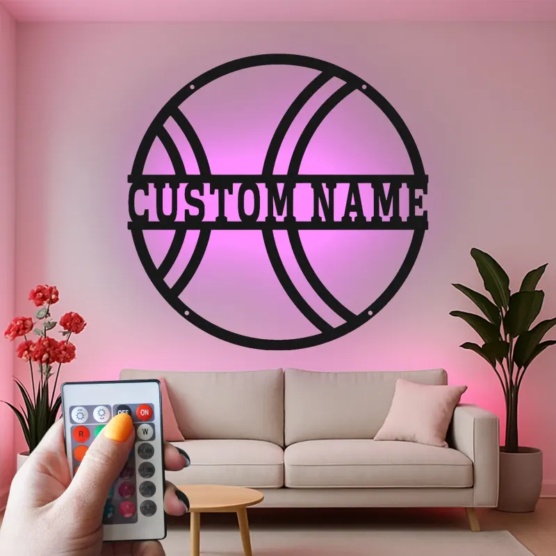 Cartel de metal LED personalizado de baloncesto, regalo deportivo para atletas, decoración de sala de juegos 1