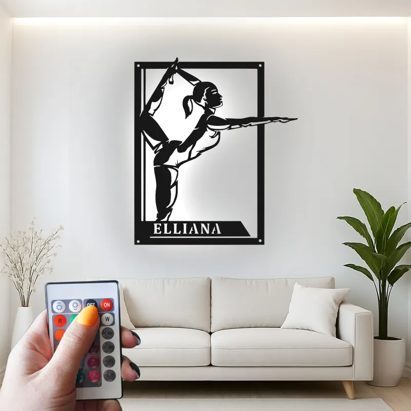 Gymnastics LED Metal Sign | Custom Name Wall Art for Girls Room | Personalized Gymnast Gift Light