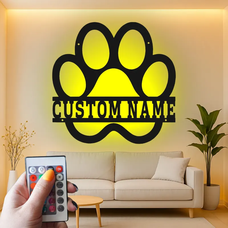 Personalisierte Pfotenabdruck LED-Licht Metall-Wandkunst für Tiereltern