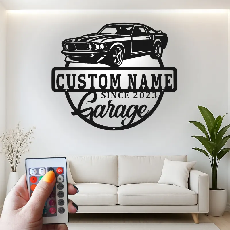 Décoration murale en métal LED personnalisée pour voiture de muscle, cadeau de garage pour passionnés de voitures, décoration de man cave 6