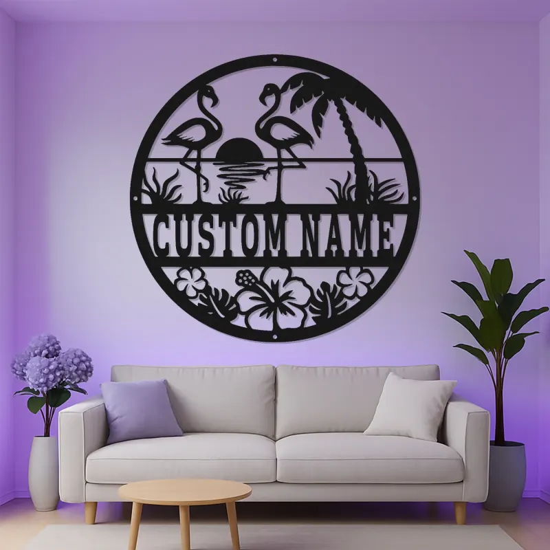 Flamingo Metal Sign with LED | Custom Tropical Wall Art | Personalized Patio & Poolside Decor | Beach House Gift