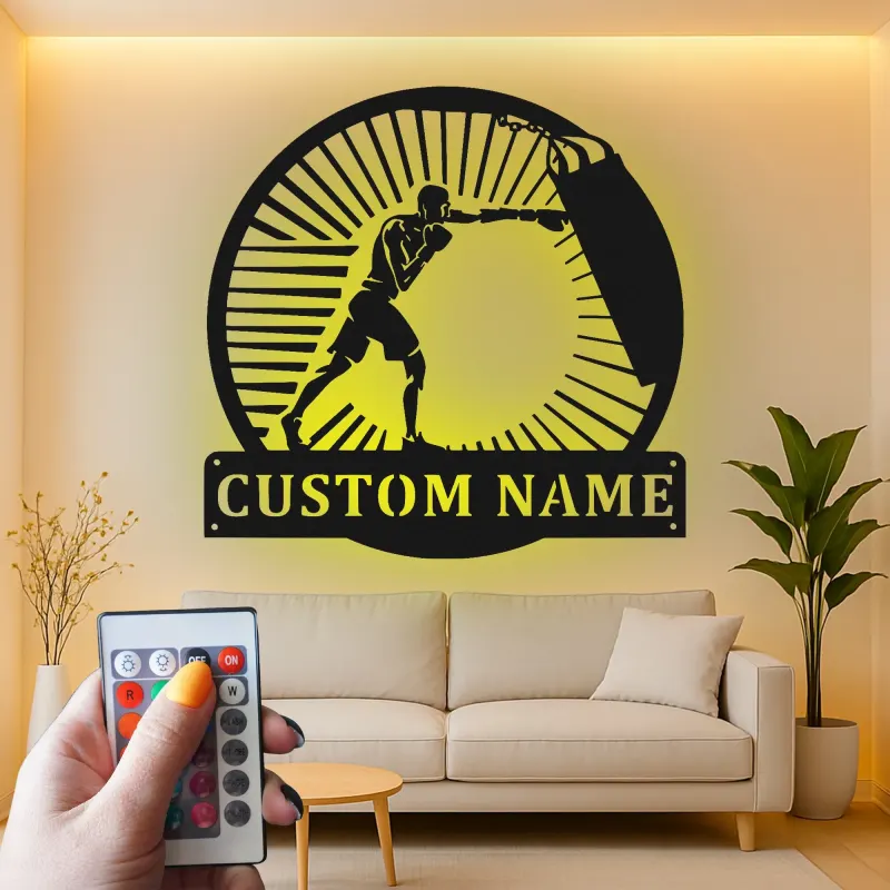Custom Boxer Led Light Metal Wall Art Personalized Gift for Boxing Enthusiasts Gym or Man Cave Decor