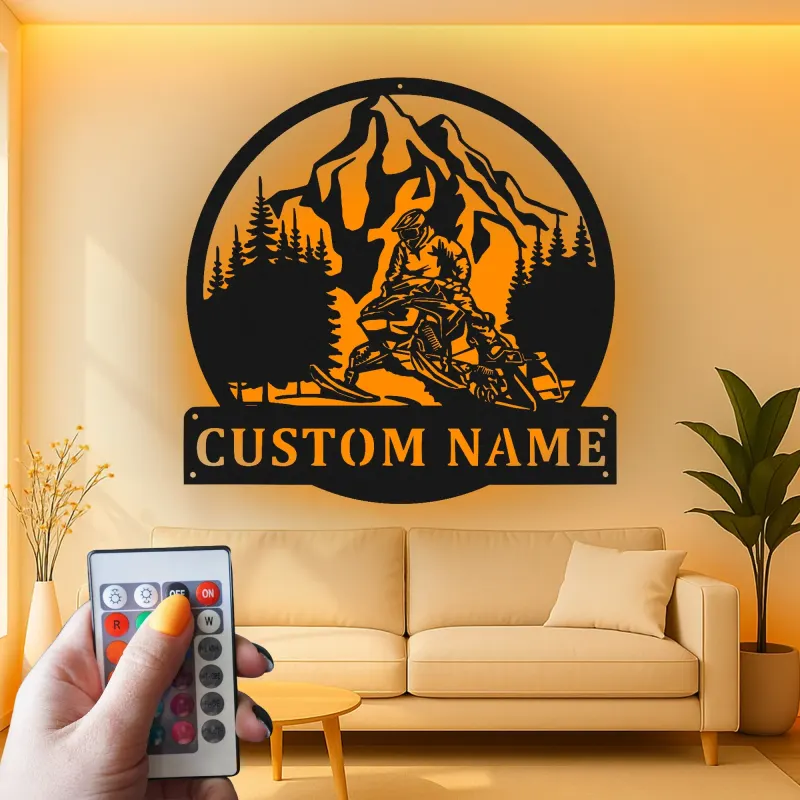 Personalized Snowmobile LED Sign | Custom Metal Wall Art for Rider | Mountain Cabin Decor | Snowmobiling Enthusiast Gift