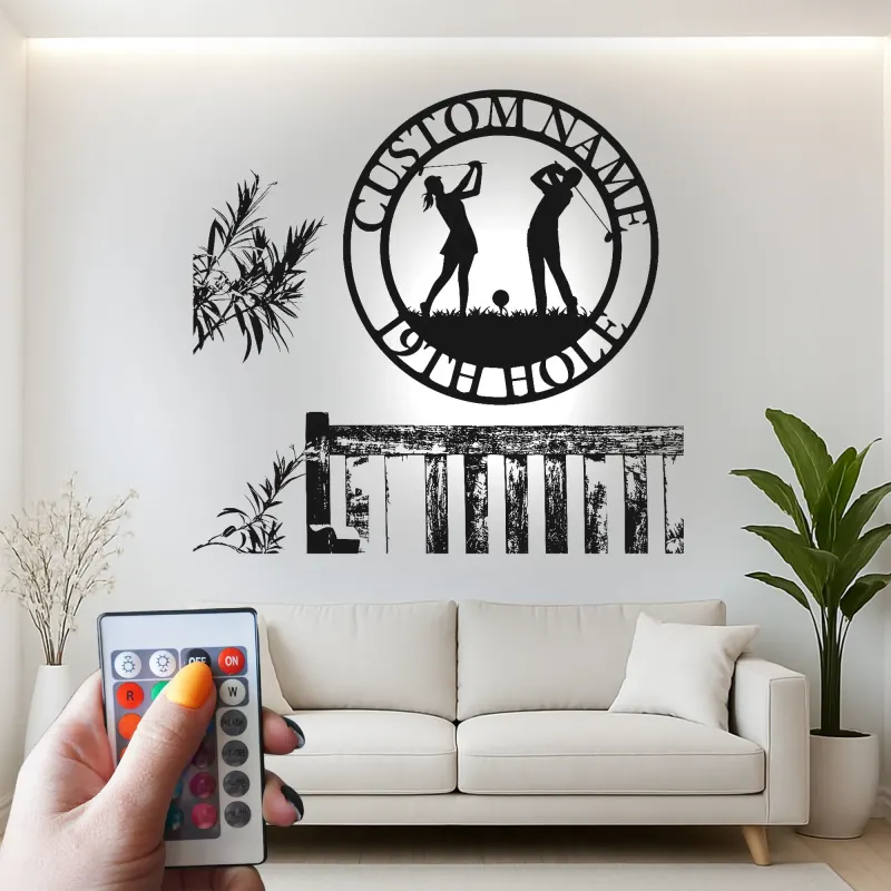 Enseigne LED de golf personnalisée | Décoration murale en métal sur mesure pour bar maison | Déco 19e trou avec prénom | Cadeau pour couple golfeur