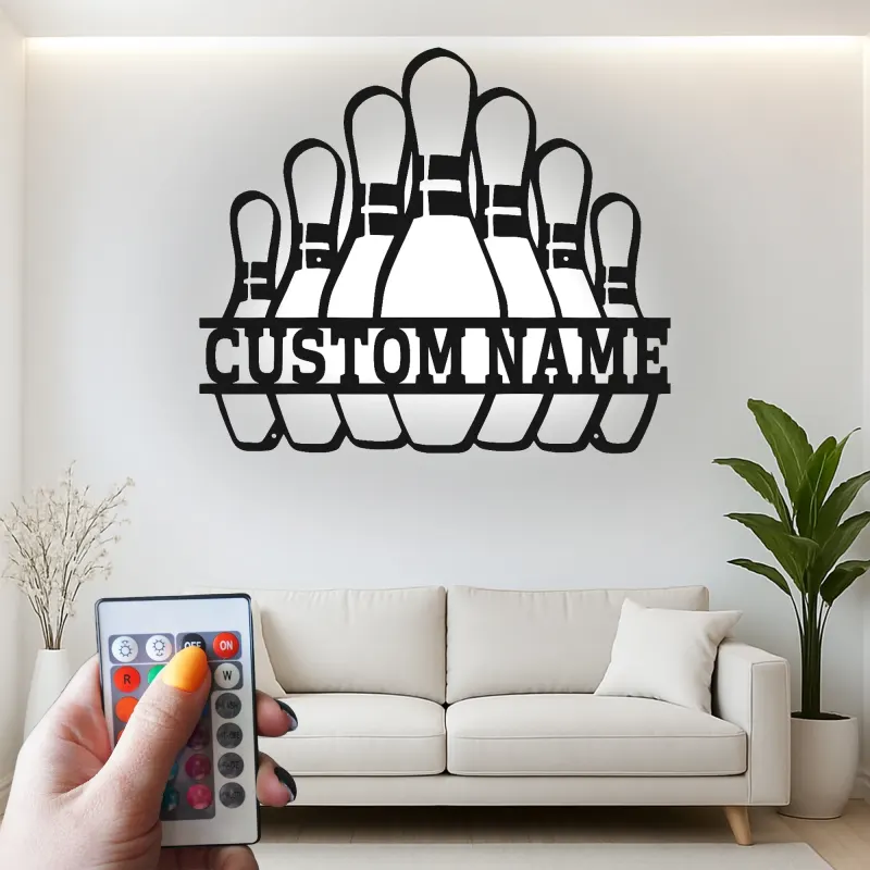 Cartel de metal LED personalizado para pines de boliche, regalo para bolichistas, decoración de sala de juegos