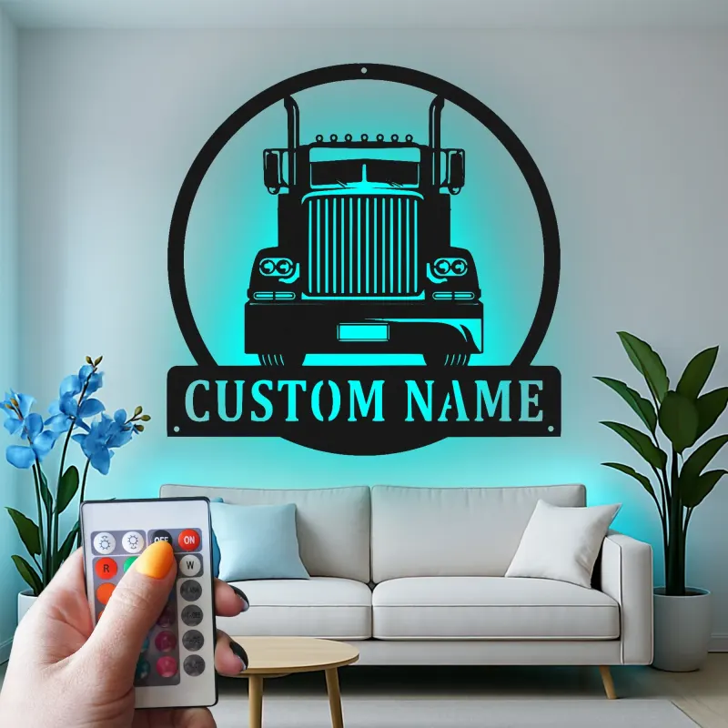 Custom Semi Truck Led Light Metal Wall Art Personalized Gift for Truckers Garage or Man Cave Decor 11