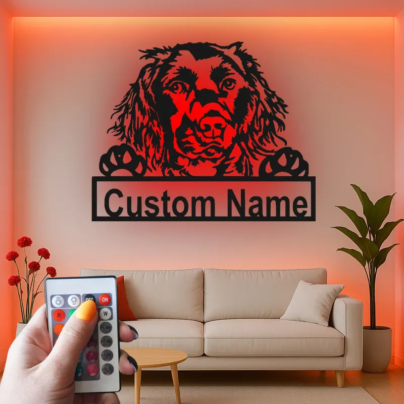 Custom Dog Breed Led Light Metal Wall Art Personalized Pet Parent Gift Living Room Animal Decor
