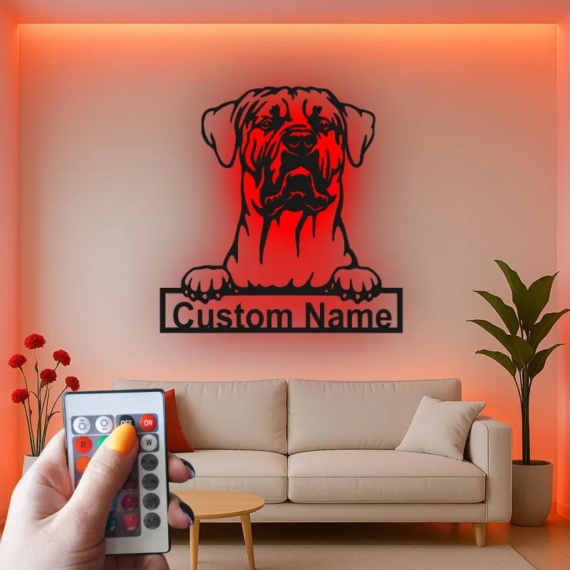 Custom Mastiff Led Light Metal Wall Art Personalized Dog Lover Gift Living Room Pet Decor 4