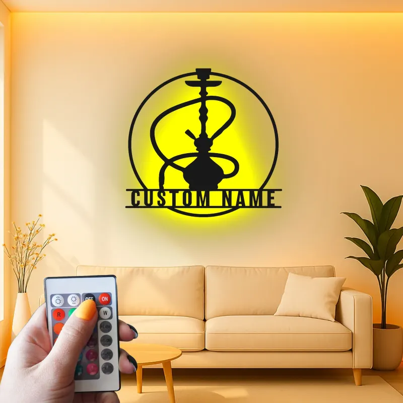 Insegna LED per Hookah Personalizzata | Insegna in Metallo per Lounge Shisha | Decorazione per Bar e Regalo Unico per Fumatore