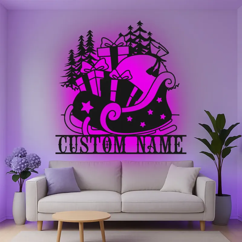 Personalisierte Metall-Wandkunst mit LED-Beleuchtung für den Weihnachtsmann