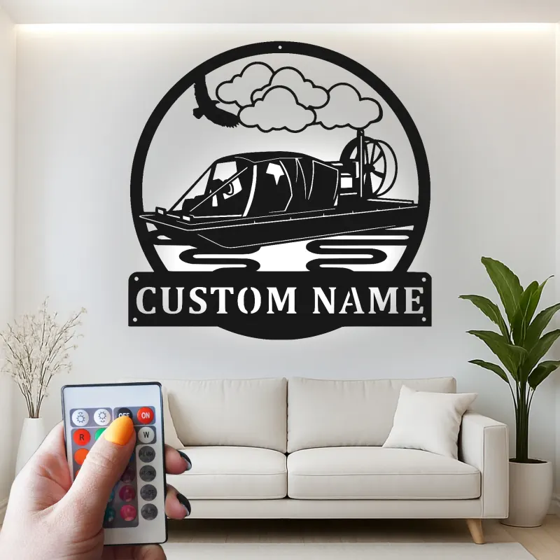 Insegna in metallo personalizzata con luce LED per airboat - Regalo di nautica per lui, decorazione per man cave o garage