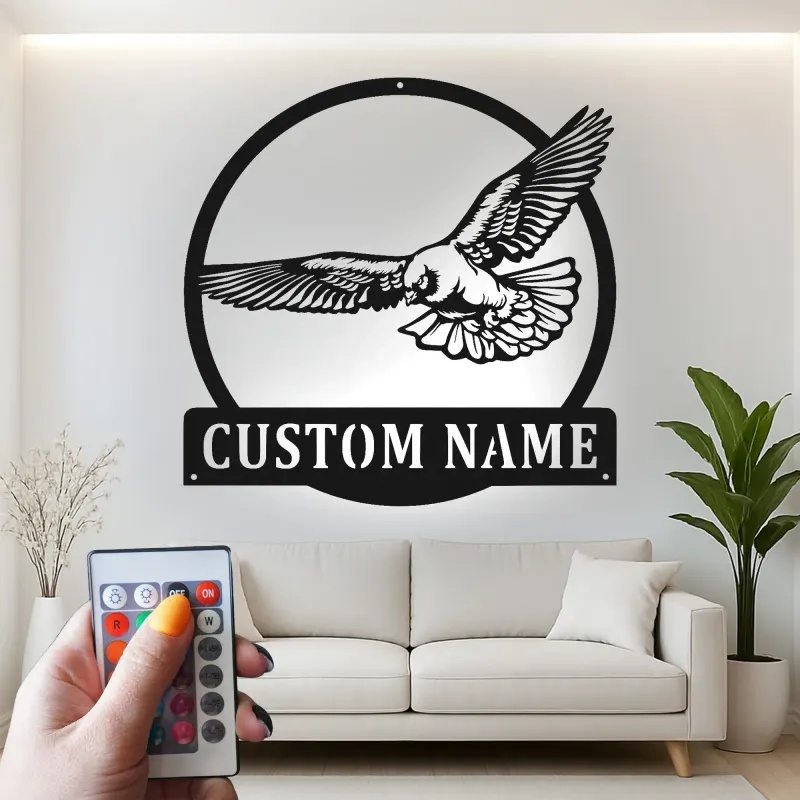 Cartel de metal personalizado de halcón con luz LED Regalo personalizado para amantes de las aves Decoración de sala de estar u oficina