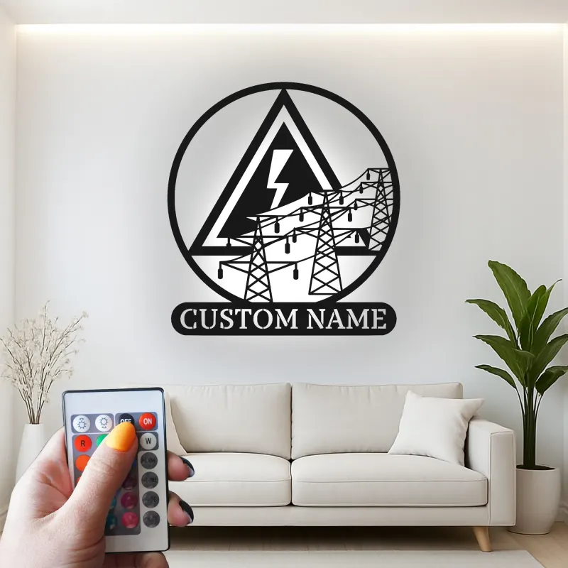 Décoration murale en métal personnalisée Electric Power Line avec rétroéclairage, cadeau unique pour ingénieurs