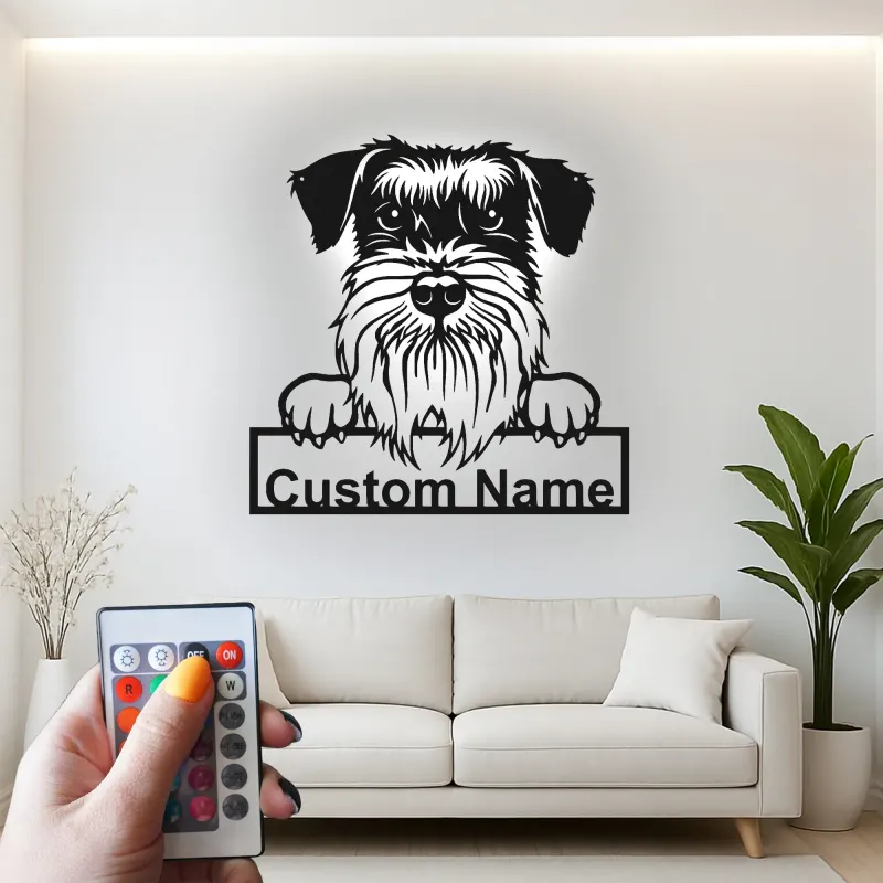 Insegna LED Schnauzer Personalizzata | Arte Murale in Metallo | Regalo per Amanti dei Cani, Decorazione Moderna per Casa e Clinica